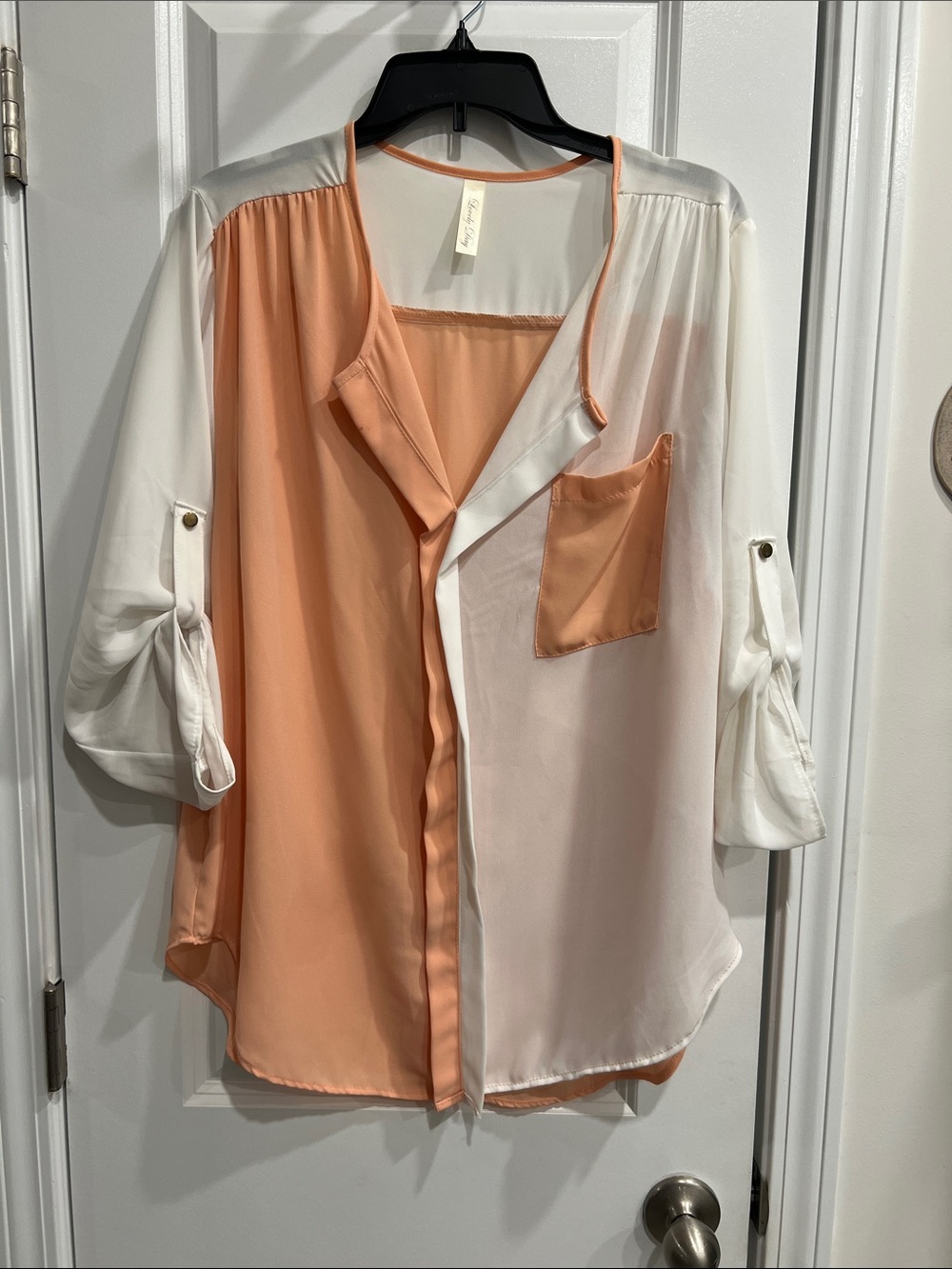 Lovely Day Peach and White Colorblock Button-Down Shirt